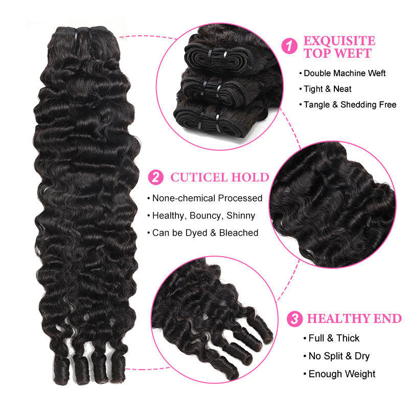 ZSF 10A Grade Burmese Curly 100% Virgin Human Hair 3Bundles With Lace Closure Natural Black