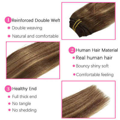 ZSF Hair Clip In Straight Human Hair Extensions Hair Adhesive Extensions Skin Weft P4/27 100% Real Human Hair for Women