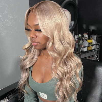 New Arrive Ash Blonde Dark Root Body Wave Transparent Lace Wig 100% Human Hair 1Piece  4*4/5*5/13*4