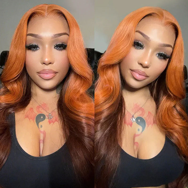 ZSF 6*4.5 Ombre Ginger Brown HD Lace Body Wave Wig Pre-Bleached Natural Hairline