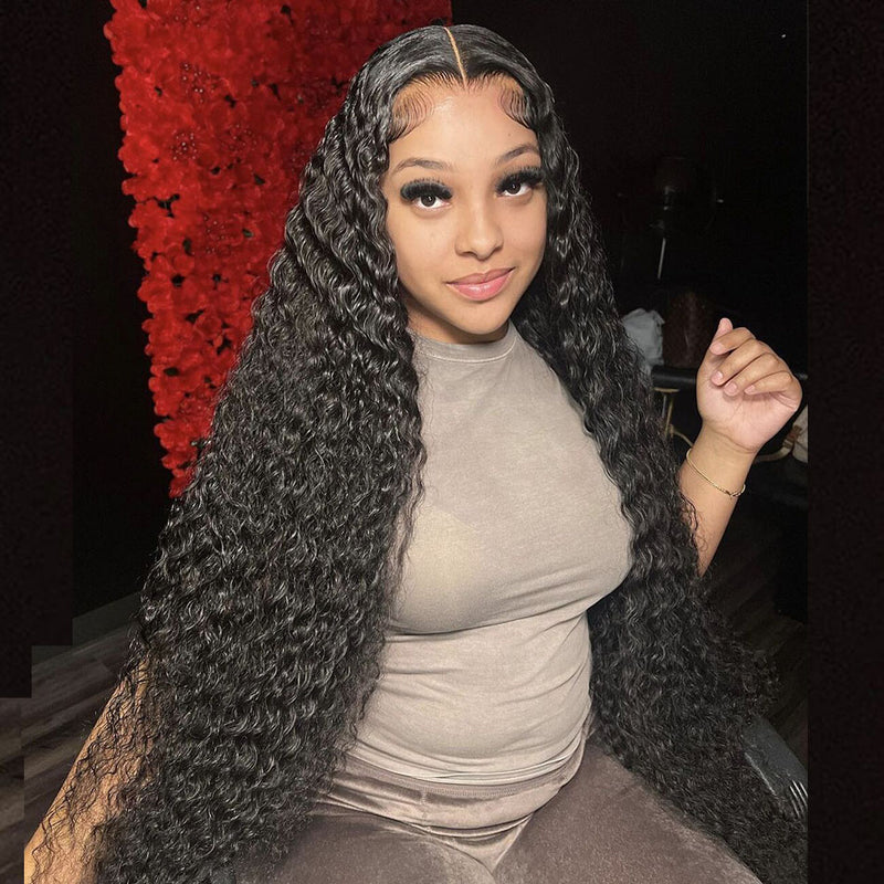 ZSF Deep Curly 13*6 HD Lace Frontal Wig Melted Skin Hair 1Piece Black Color