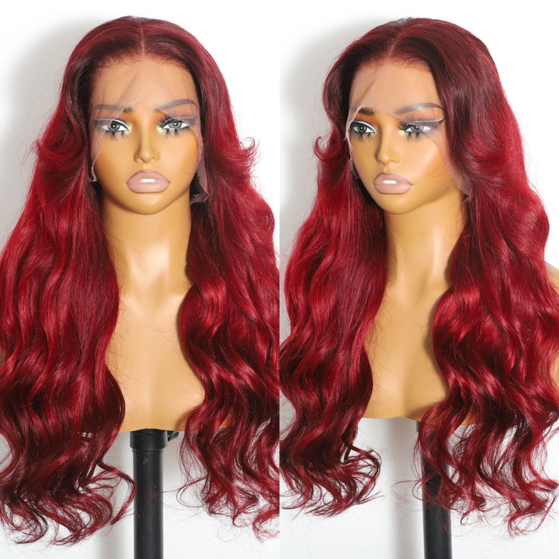 (BUY 1 GET 1 Free) ZSF Red Wine 99j Ombre Burgundy Body Wave Invisible HD Lace Colored Hair Human Virgin Hair