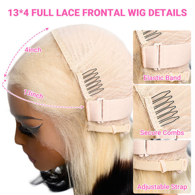 ZSF Blonde With Black End Bob Layered Cut Straight Virgin Hair Bob Lace Wig Invisible Knots Hair