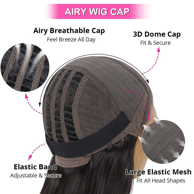 ZSF Hair Breathable Air Cap Straight Glueless HD Lace Closure Beginner Friendly Unprocessed Human Virgin Hair 1Piece Natural Black