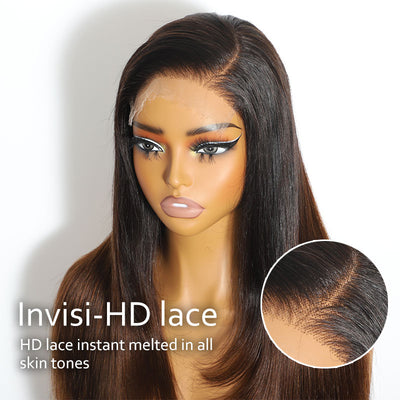 ZSF Ombre Chocolate Brown Shade 1B/4# Straight Layered Cut C Part HD Lace Wig Color Wigs Human Hair
