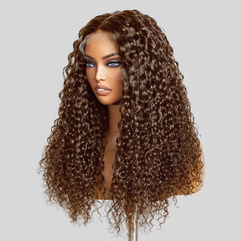 ZSF Hair Brown Brazilian Deep Wave Curly Wavy Lace Wig Pre Plucked Natural Hairline