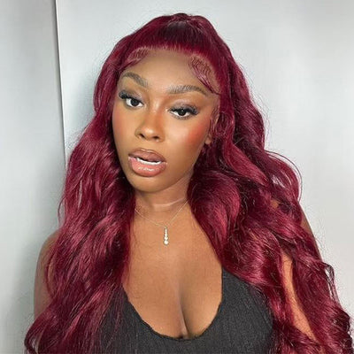 ZSF Burgundy Transparent Lace Wig Body Wave Colored Human Hair Wig