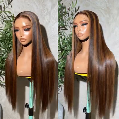 ZSF Ginger Brown Fashion Highlights Straight Lace Human Wig Virgin Hair Pre-plucked Natural Hairline