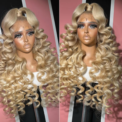 ZSF Russian HD Blonde Loose Deep Wave Lace Frontal Wig 613 Preplucked With Baby Hair Natural Hairline