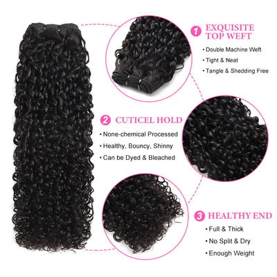 ZSF 10A Grade Pixie Curly Virgin Hair 4Bundles With Lace Frontal 100% Human Hair Natural Black