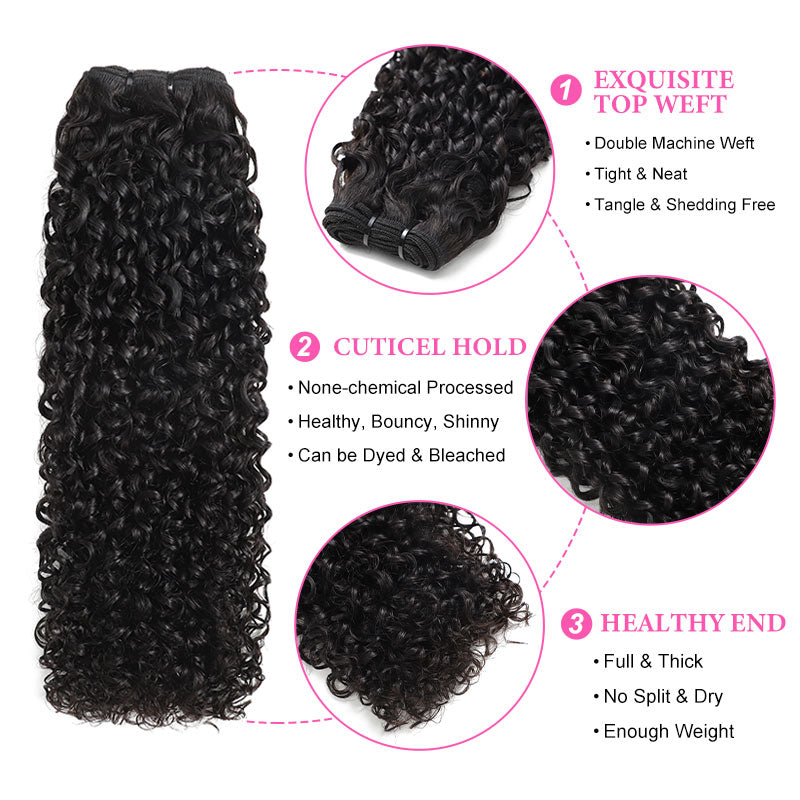 ZSF 10A Grade Pixie Curly Virgin Hair 4Bundles With Lace Frontal 100% Human Hair Natural Black
