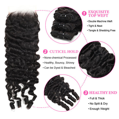 ZSF 10A Grade Burmese Curly 100% Virgin Human Hair 3Bundles With Lace Closure Natural Black