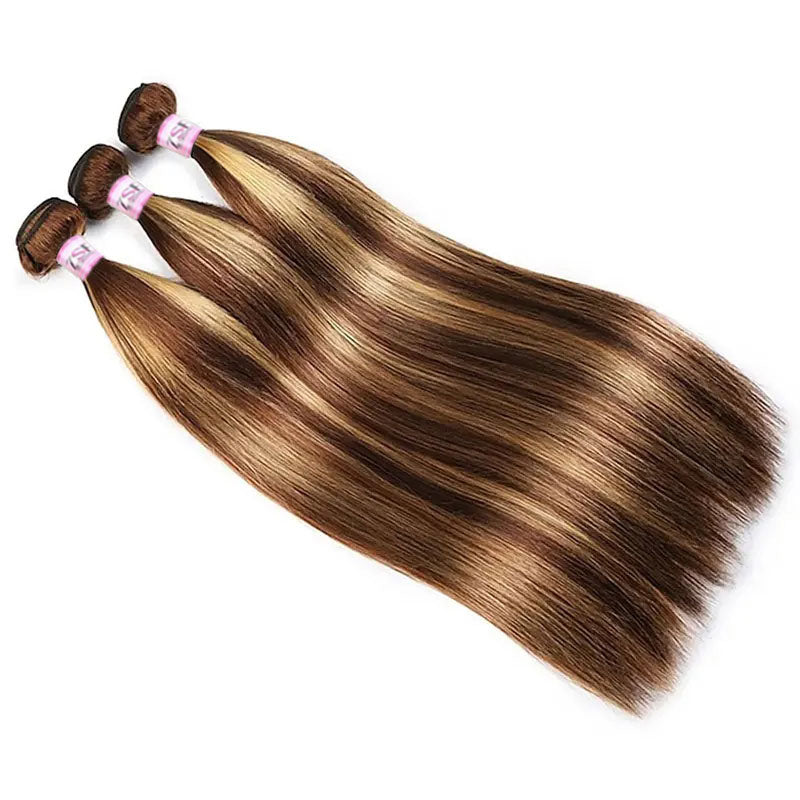 ZSF  P4/27 Brown Blonde Highlight Straight Virgin Hair 3Bundles With Lace Frontal