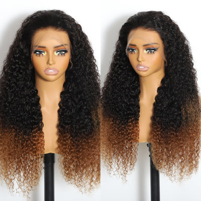 ZSF Hair Ombre T1b/30# Brazilian Water Wave Curly Lace Wig Black/Brown Color Human Hair