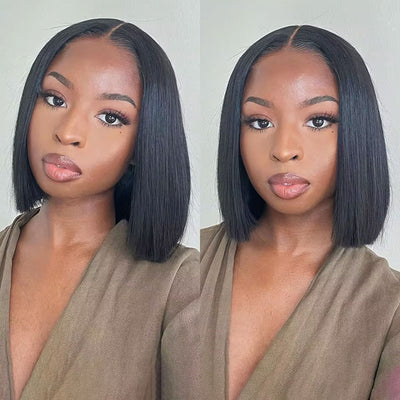 ZSF Smooth Straight Short Bob Wig Brazilian Lace Virgin Hair Human Hair Wig  1Piece