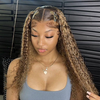 ZSF Hair 4/27# Highlight Brazilian Water Wave Curly Lace Wig Pre Plucked 1pc