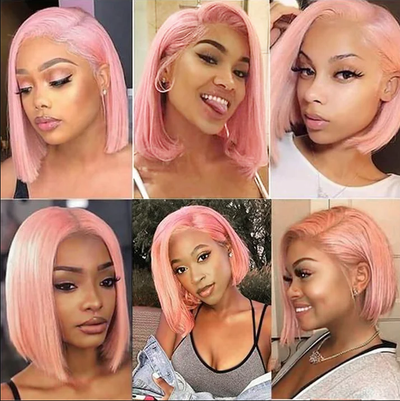 ZSF Hair Short Pink Straight Bob 4*4/5*5/13*4 Lace Human Hair Wigs Natural Hair Line