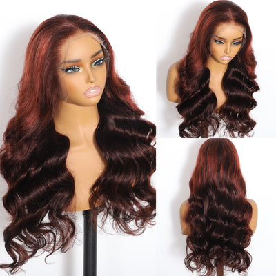 ZSF Ombre Maple Red Body Wave Wig Colored Lace Wig Brazilian Virgin Human Hair Natural Hairline