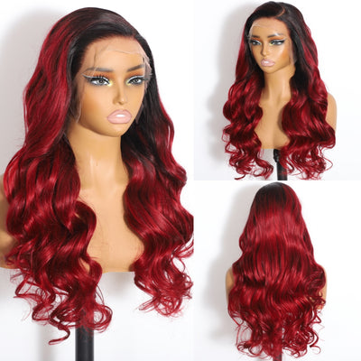 ZSF Ombre Burgundy Colored Body Wave 1B/Burgundy HD Swiss Lace Human Virgin Hair One Piece