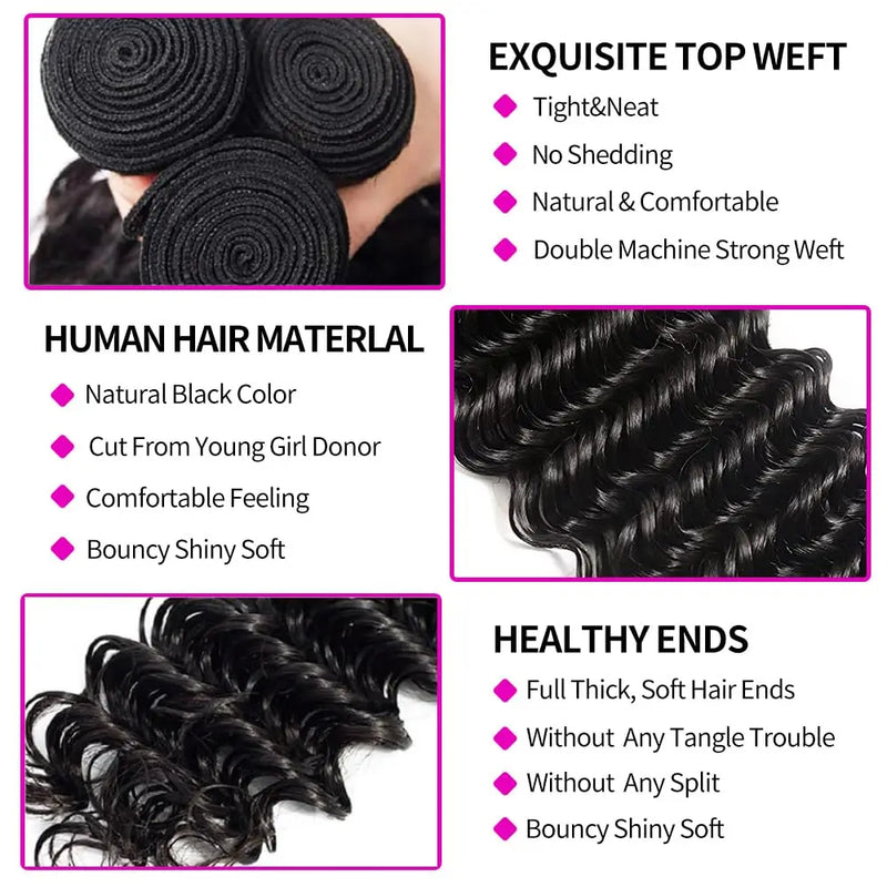 ZSF 6*6/7*7 Lace Closure With Deep Curly Bundles Grade 8A Virgin Hair Unprocessed Natural Black Hair Weaving