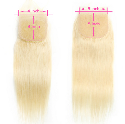 ZSF Blonde #613 Straight 4Bundles With Lace Closure 100% Human Hair