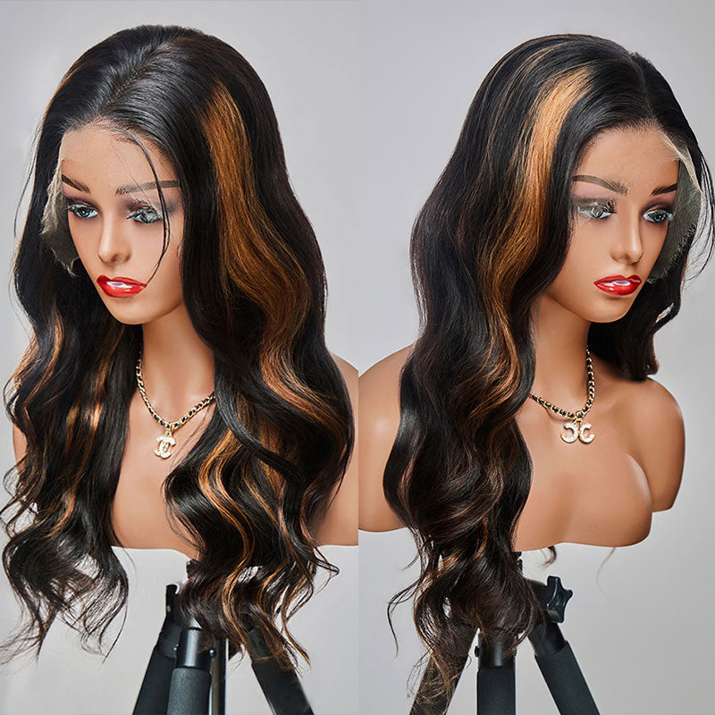 New Arrival Middle Part Highlights Black Mix Blonde Brazilian 1b/S27 Lace Wig Pre Plucked Natural Hairline
