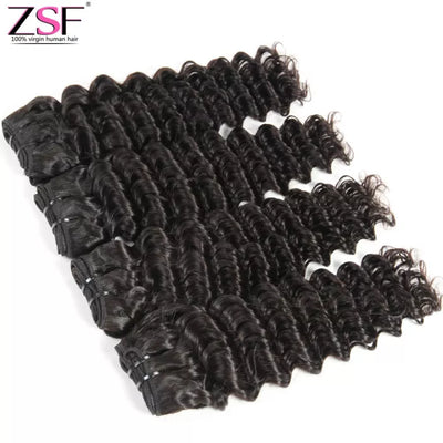 ZSF 10A Grade Hair Deep Wave Virgin Hair 3Bundles With Lace Frontal Natural Black