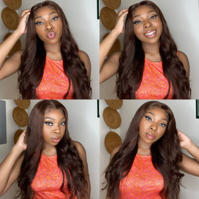 (BUY 2 PAY 1)ZSF Hair Transparent Lace Wig Dark Brown #2 Body Wave Human Virgin Hair One Piece