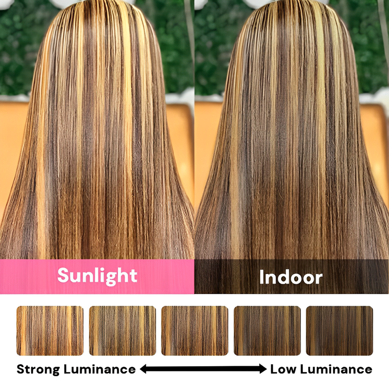 ZSF Upgrade 7*5 Glueless P4/27 Highlights Balayage Honey Blonde Brown Blomde Straight Lace Wig