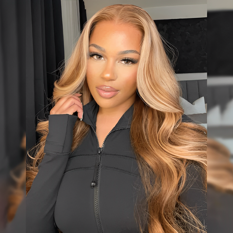 ZSF Pre-everything Glueless Brown Balayage Ash Blonde Highlight Body Wave Colored Hair Lace Frontal Wig