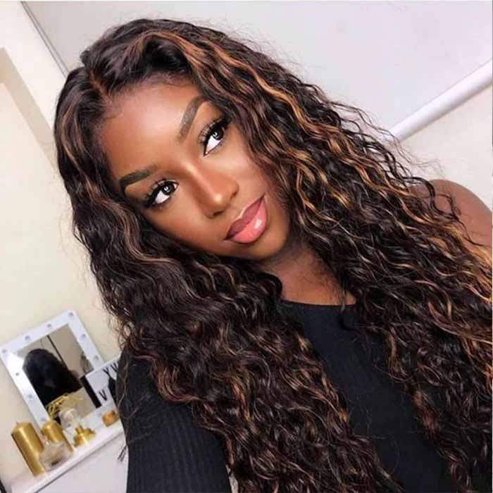 ZSF 7*5 Glueless P1B/30 Black Mix Brown Highlight Wear Go Pre-cut HD Lace Curly Hair Wigs Pre-plucked Natural Hairline