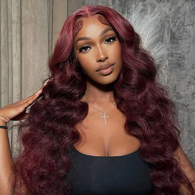 ZSF Red Wine 99j Colored Wig Loose Wave Hair Lace Frontal Wig Transparent Lace Wig 100% Human Hair