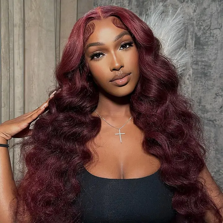 ZSF Red Wine 99j Colored Wig Loose Wave Hair Lace Frontal Wig Transparent Lace Wig 100% Human Hair