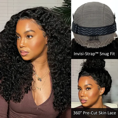 ZSF New Invisi-Strap Breathable 360 Lace Water Wave Free Part Unprocessed Human Virgin Hair