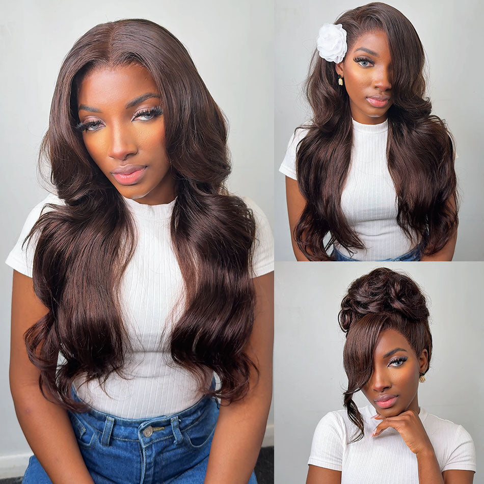 ZSF Chocolate Brown 4# Body Wave Lace Wig Brazilian Human Virgin