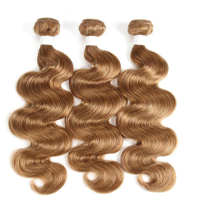 ZSF Honey Blonde #27 Body Wave Human Hair 4 Bundles With Lace Frontal Vigin Hair