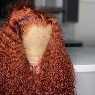 ZSF Ginger Orange Color Water Wave Curly Lace Frontal Wig Pre-Plucked HD Lace 100% Human Hair Wig