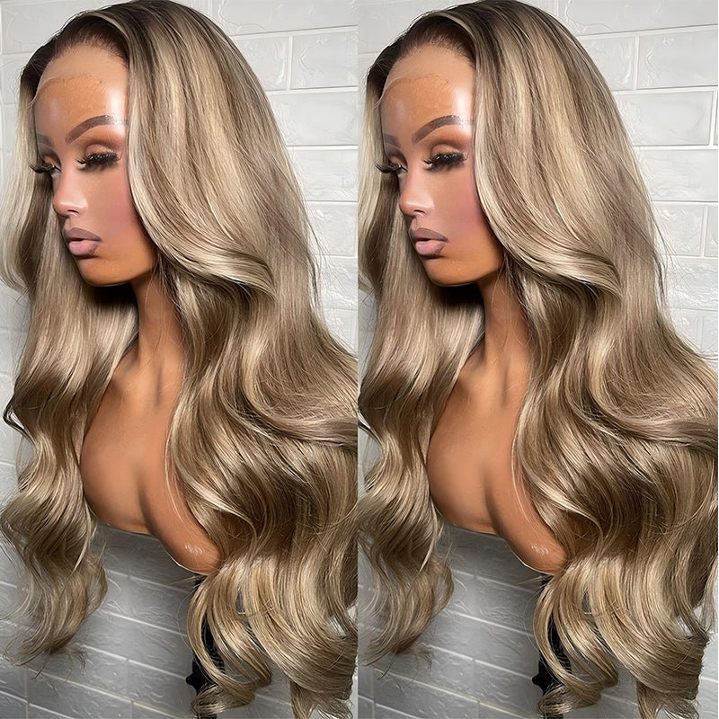 ZSF Body Wave Ash Blonde Highlight P12/613 Colored Lace Front Human Hair Wigs