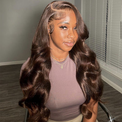 (BUY 1 GET 1 Free) ZSF Chocolate Dark Brown 2# Body Wave Lace Wig Brazilian Human Virgin Hair One Piece