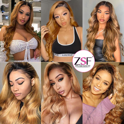 (BUY 1 GET 1 Free)ZSF Ombre Black Blonde #1B/27 Body Wave Lace Colored Human Remy Hair One Piece