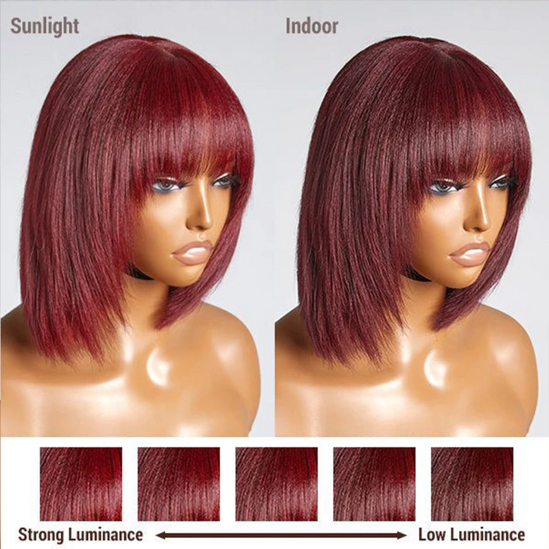 ZSF Hair Bob Lace Wig 99j Color Layer Cut Short Bob Wig With Bang Straight Wig 1Piece