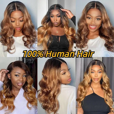 ZSF Ombre T4/30 Body Wave Virgin Hair 4Bundles With Lace Closure 100% Human Hair