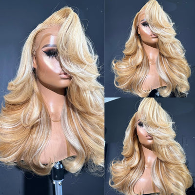 ZSF  Honey Blonde With 613# Highlight P27/613# Color Body Wave Lace Frontal Human Wig