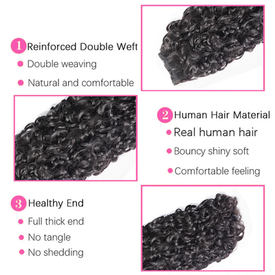 ZSF Pixie Curly Virgin Hair 3Bundles With Lace Closure Natural Black 8A Grade