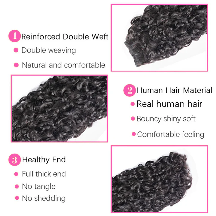 ZSF Pixie Curly Virgin Hair 3Bundles With Lace Closure Natural Black 8A Grade