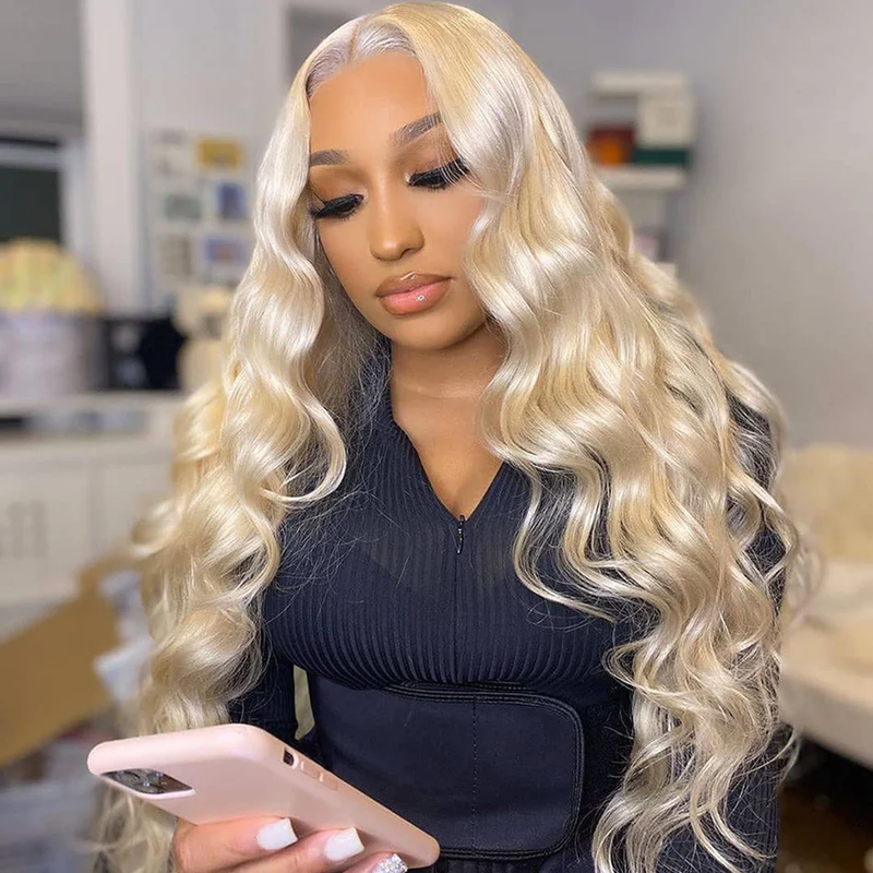 Deals | ZSF Hair Russian 613 Blonde Remy Hair Body Lace Frontal Wig 100% Human Hair