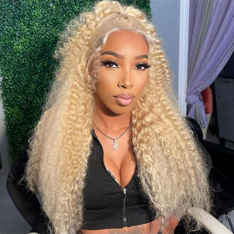 (BUY 1 GET 1 Free) ZSF Deep Wave Blonde Russian HD Lace Frontal Curly Wig 613 Free Part Preplucked With Baby Hair