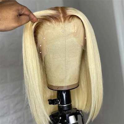 ZSF Hair Russian Blonde With Dark Roots 4/613# Straight Virgin Hair Bob Lace Wig Unprocessed Human Hair