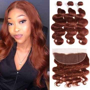 ZSF Auburn Brown #33 Body Wave Virgin Hair 3 Bundles With Lace Frontal 100% Human Hair