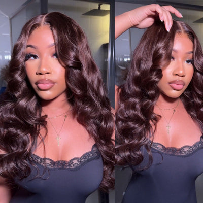 ZSF Chocolate Dark Brown 2# Body Wave Lace Wig Brazilian Human Virgin Hair One Piece